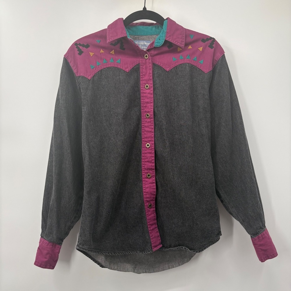 Wrangler Western Wear Womens Size Medium Button Up Shirt Long Sleeve